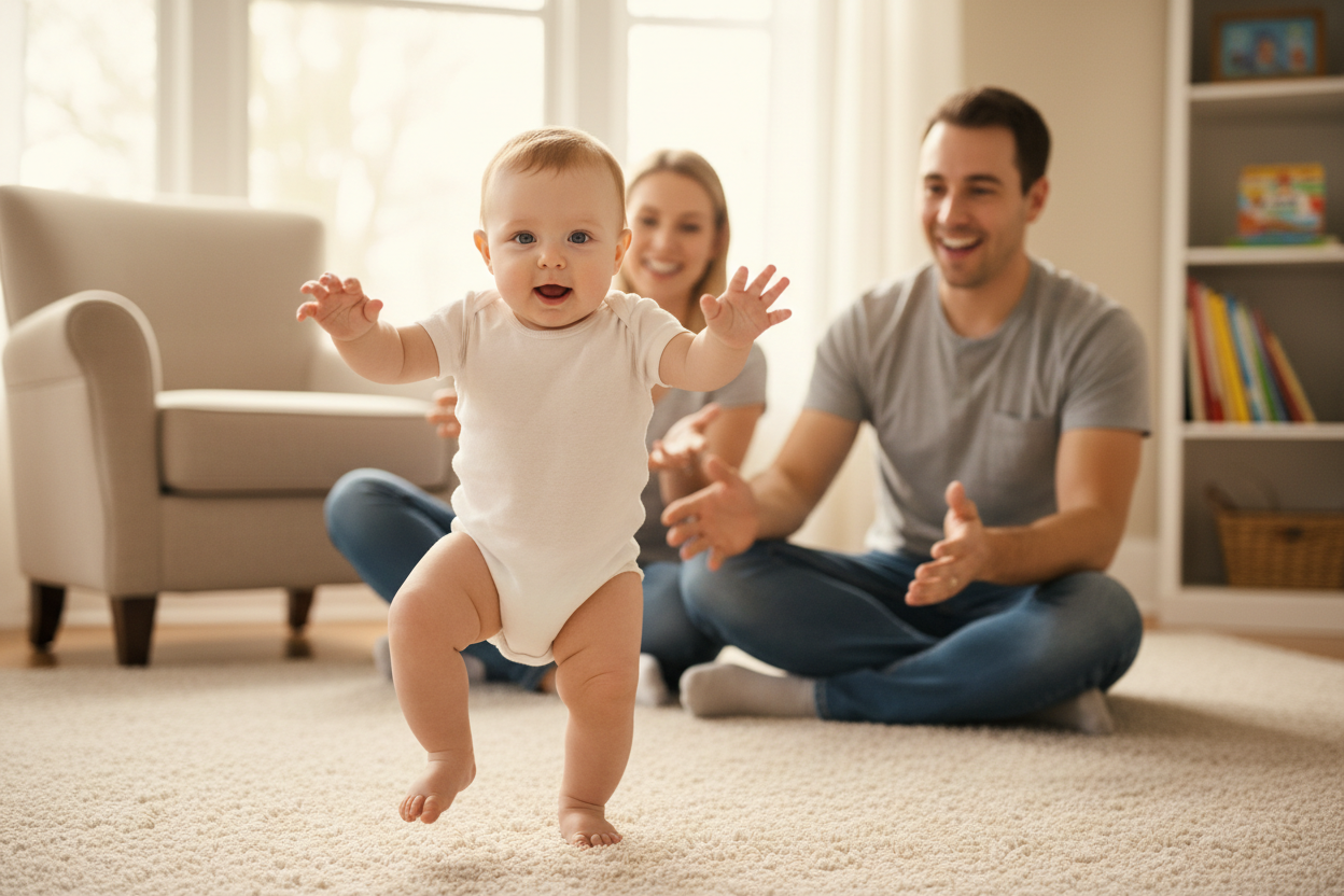 Baby taking their first step